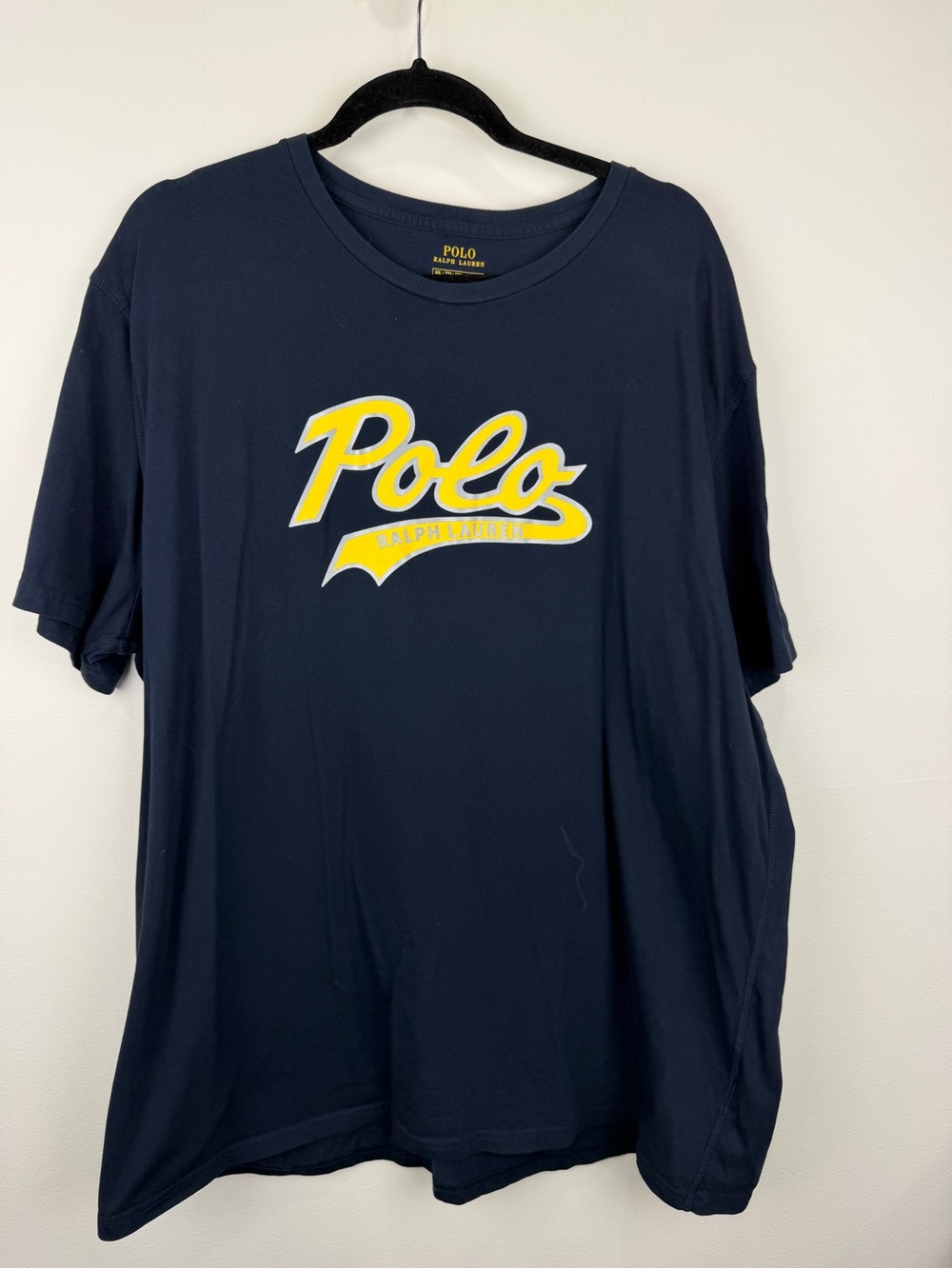Polo Ralph Lauren Navy Yellow Script Logo Graphic T-Shirt XXL Y2K Preppy